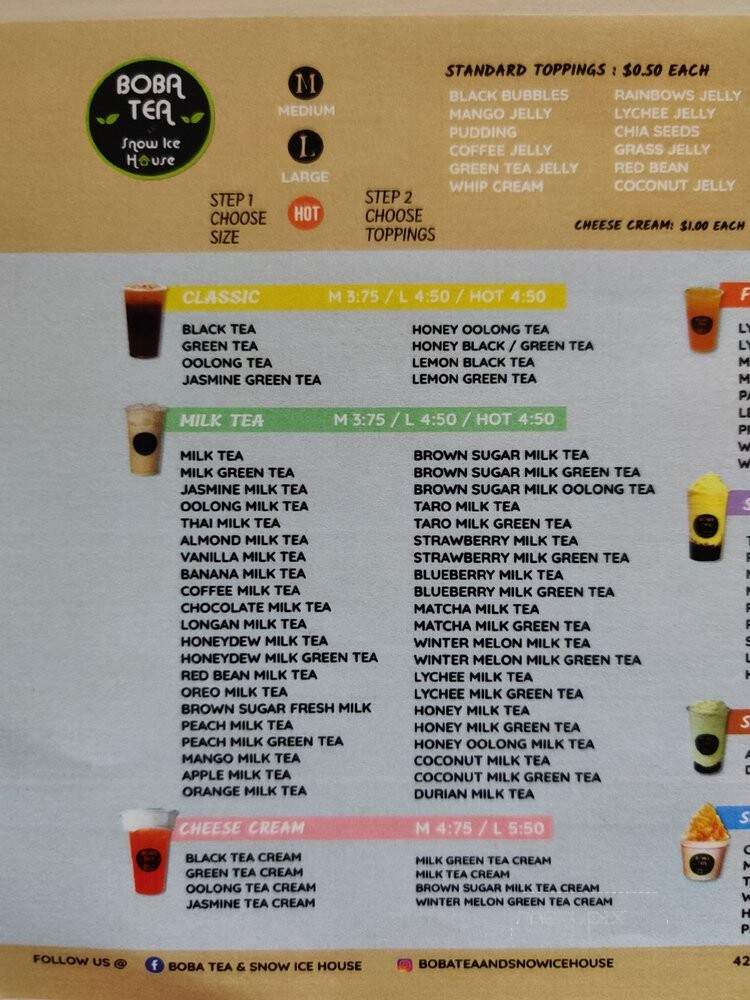 Boba Tea and Snow Ice House - Chelsea, MA menu_pic