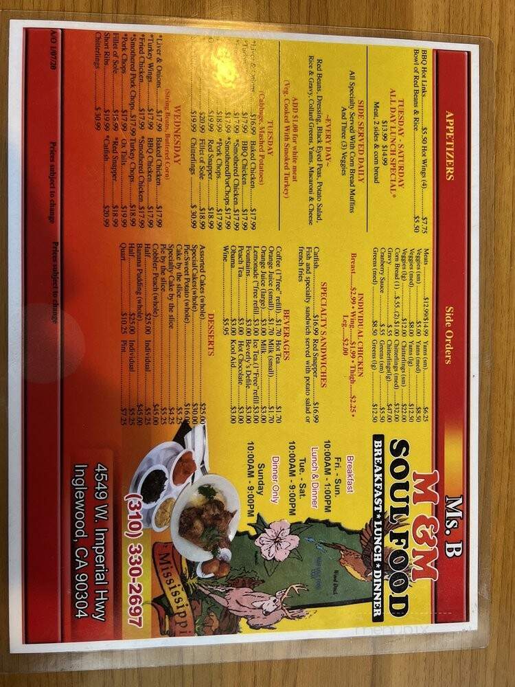 Ms. B's M & M's Soul Food - Inglewood, CA menu_pic