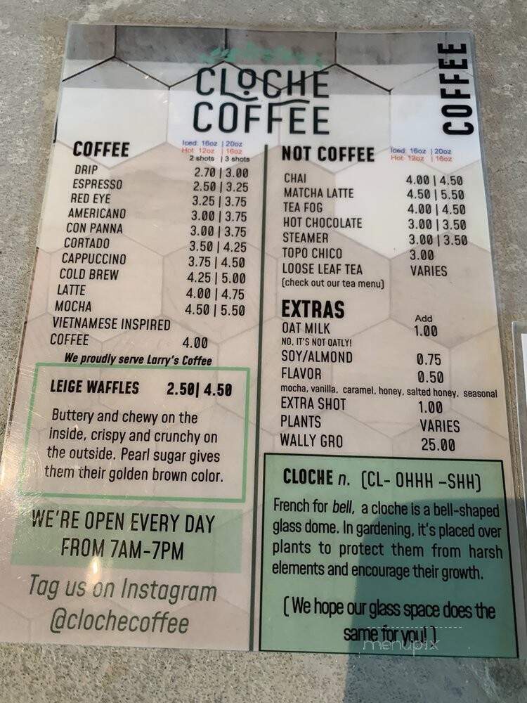Cloche coffee - Durham, NC menu_pic