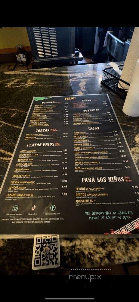 La Cruderia Michelada Bar - Houston, TX menu_pic