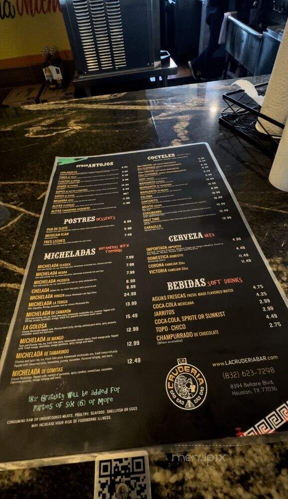 La Cruderia Michelada Bar - Houston, TX menu_pic
