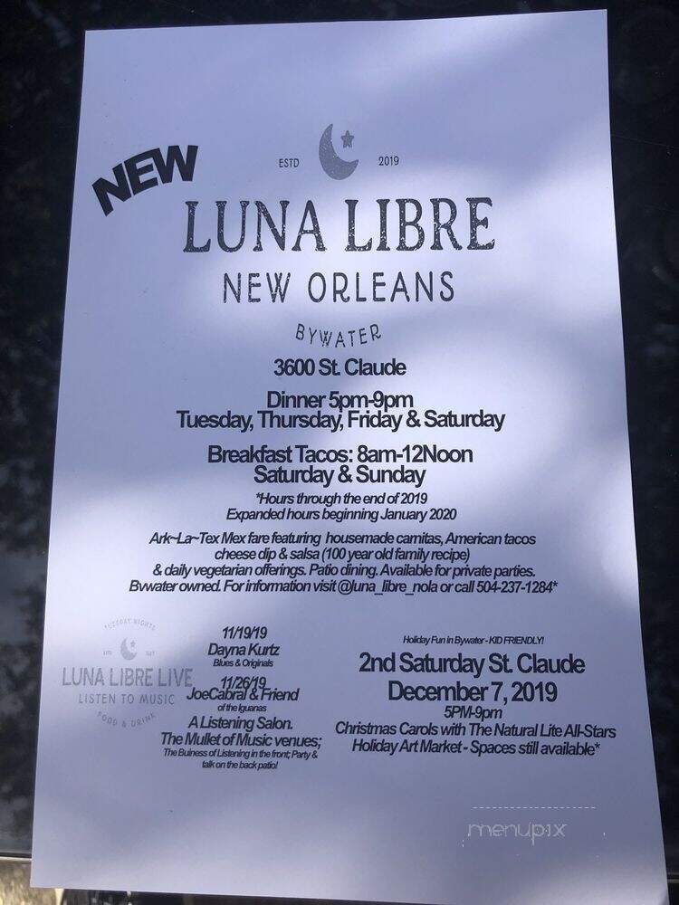 Luna Libre - New Orleans, LA menu_pic
