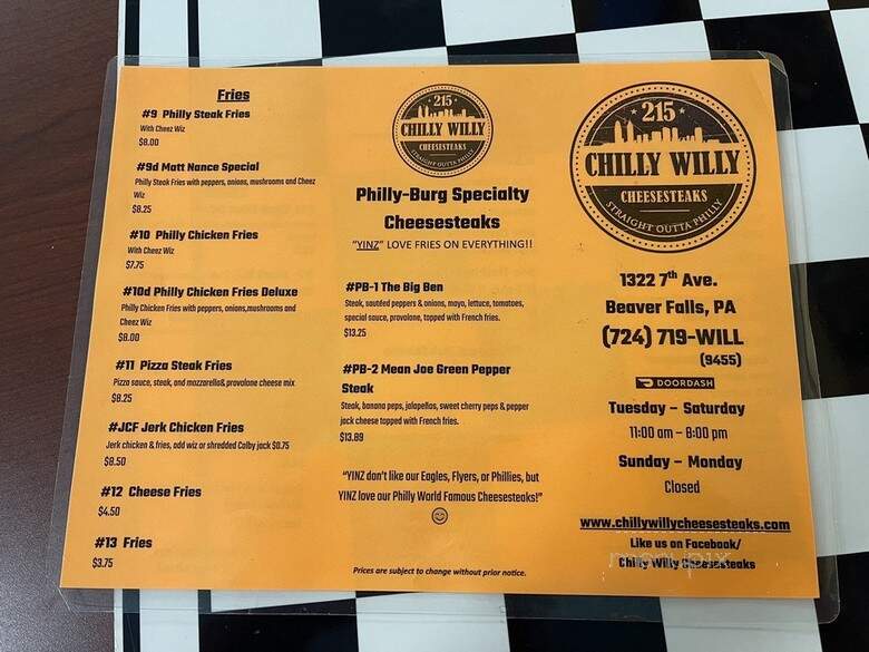 Chilly Willy Cheesesteaks - Beaver Falls, PA