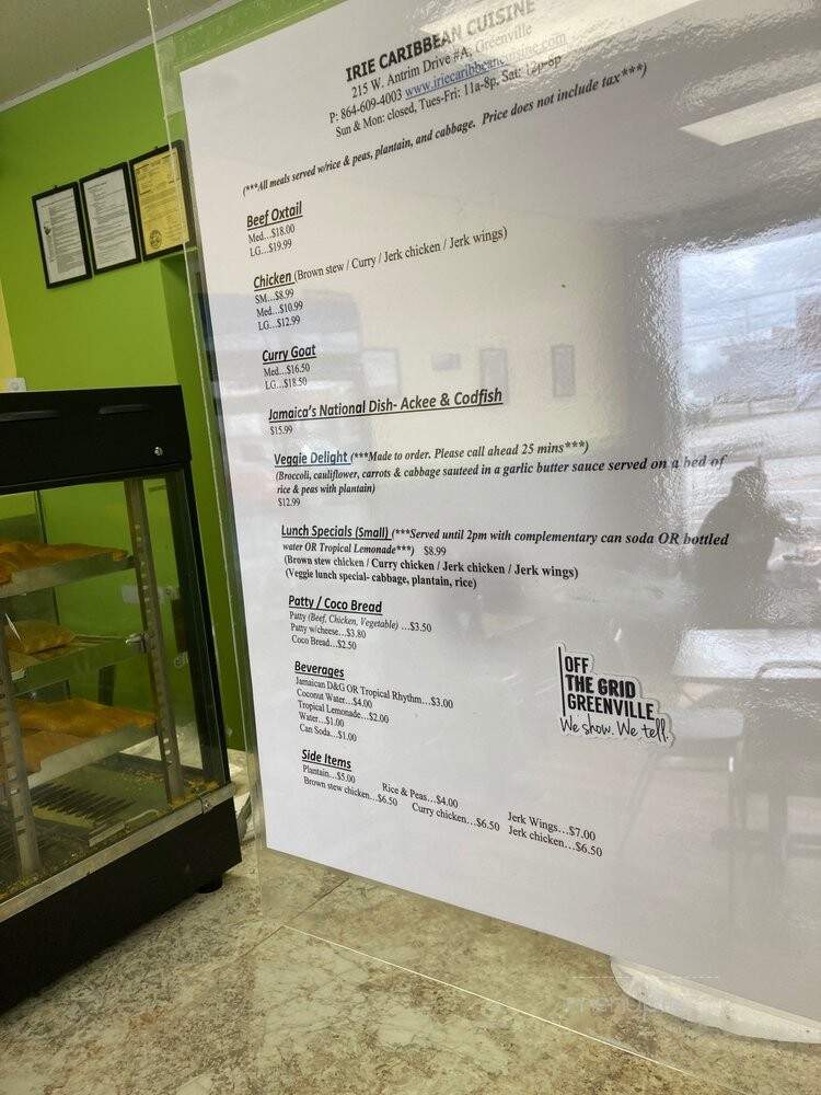 Irie Caribbean Cuisine - Greenville, SC menu_pic