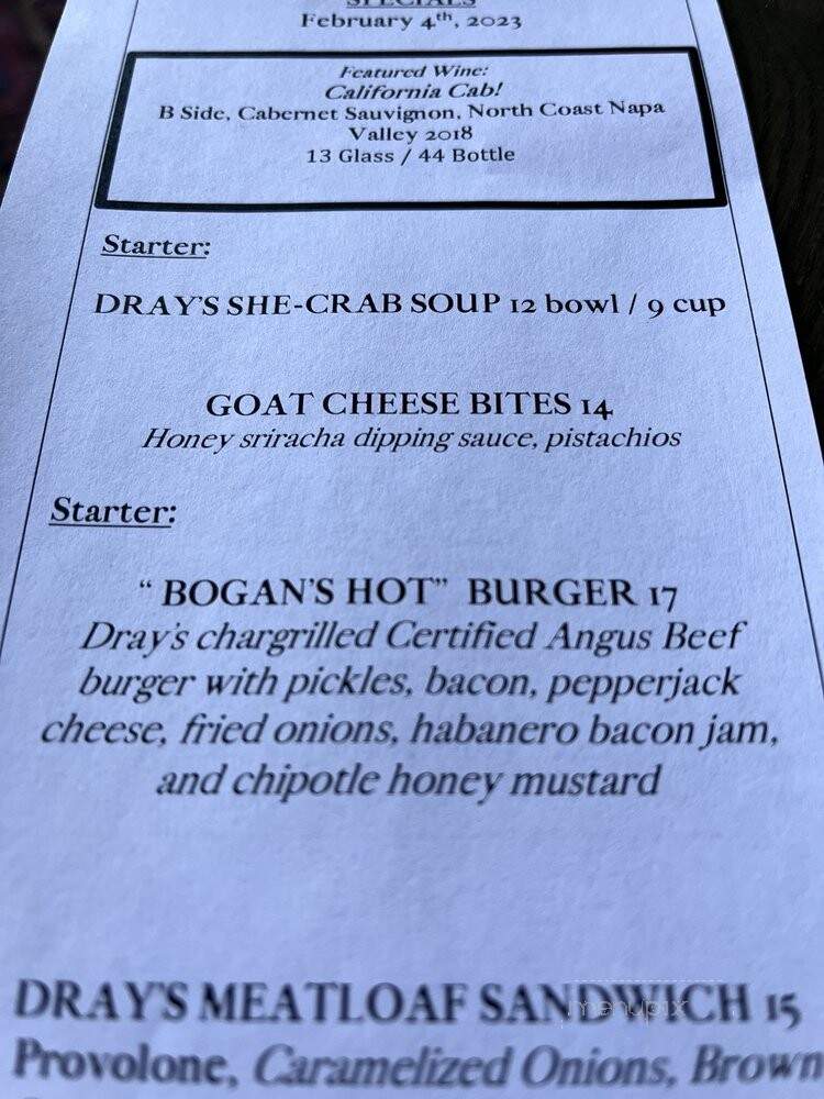 Dray Cafe - Drayton, SC menu_pic
