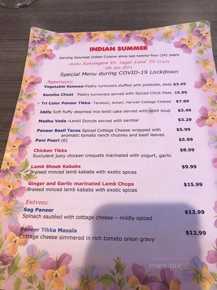 Indian Summer - Sugar Land, TX menu_pic