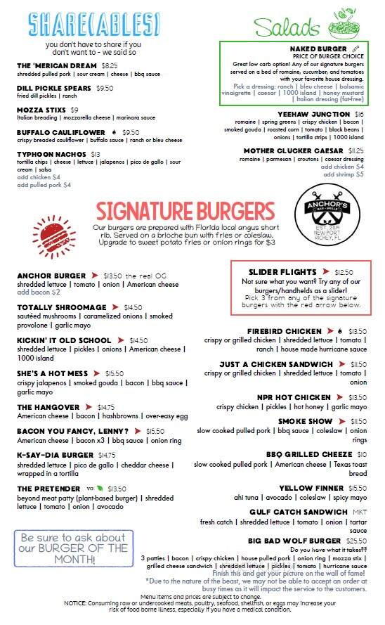 Anchor's Bar and Grille - New Port Richey, FL menu_pic