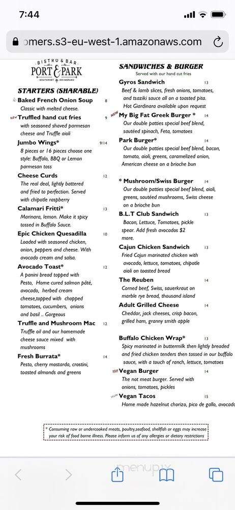 Port & Park - Chicago, IL menu_pic