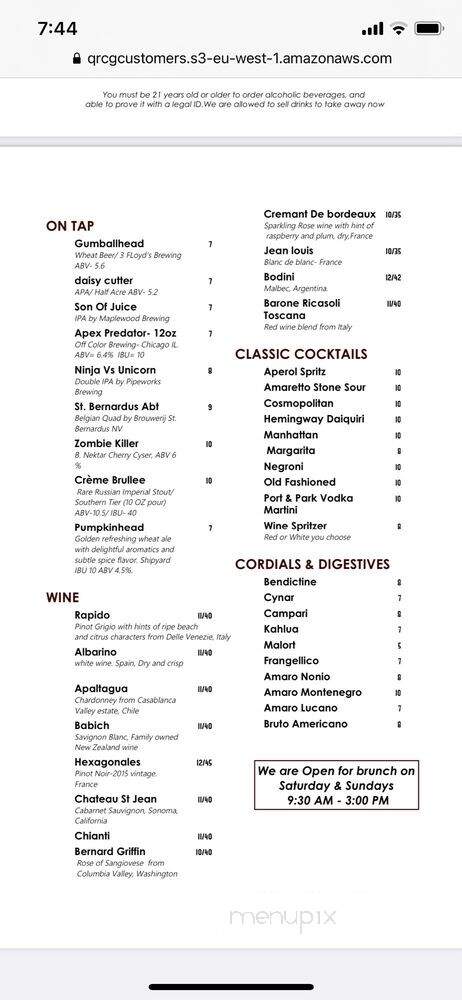 Port & Park - Chicago, IL menu_pic