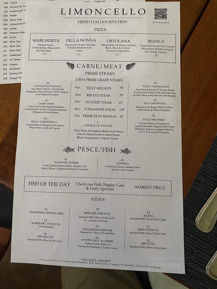 Limoncello - Las Vegas, NV menu_pic