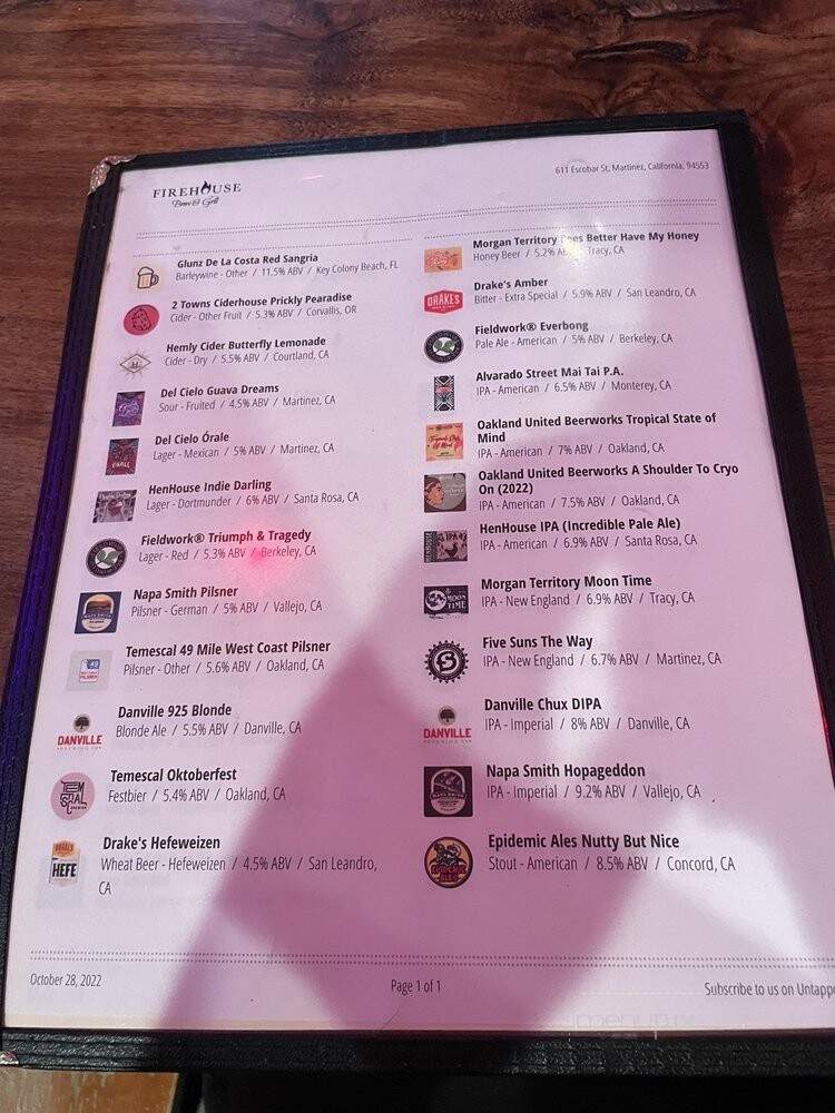 Firehouse Brew & Grill - Martinez, CA menu_pic