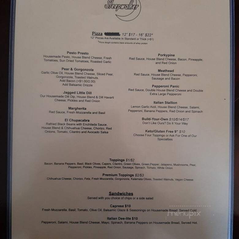 Sleepwalker Spirits and Ale - Lansing, MI menu_pic