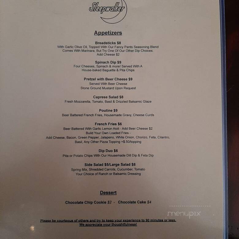 Sleepwalker Spirits and Ale - Lansing, MI menu_pic