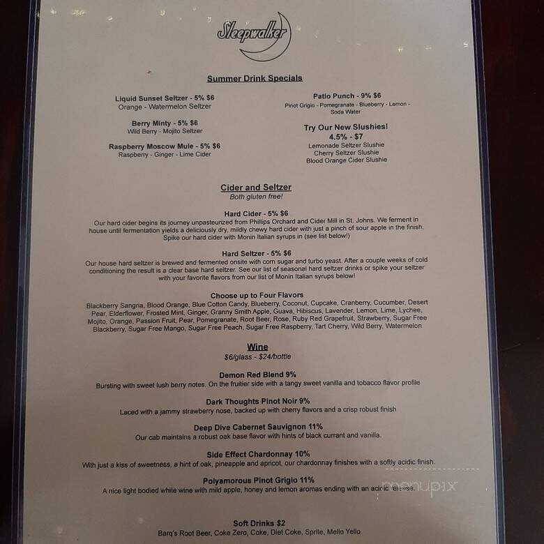 Sleepwalker Spirits and Ale - Lansing, MI menu_pic