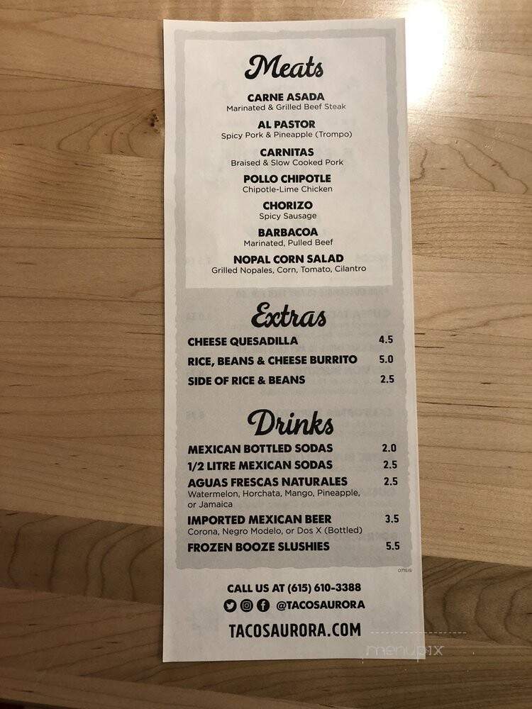 Tacos Aurora - Nashville, TN menu_pic