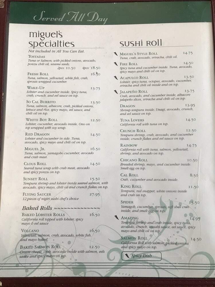 Sushi Miguel Style - Moreno Valley, CA menu_pic