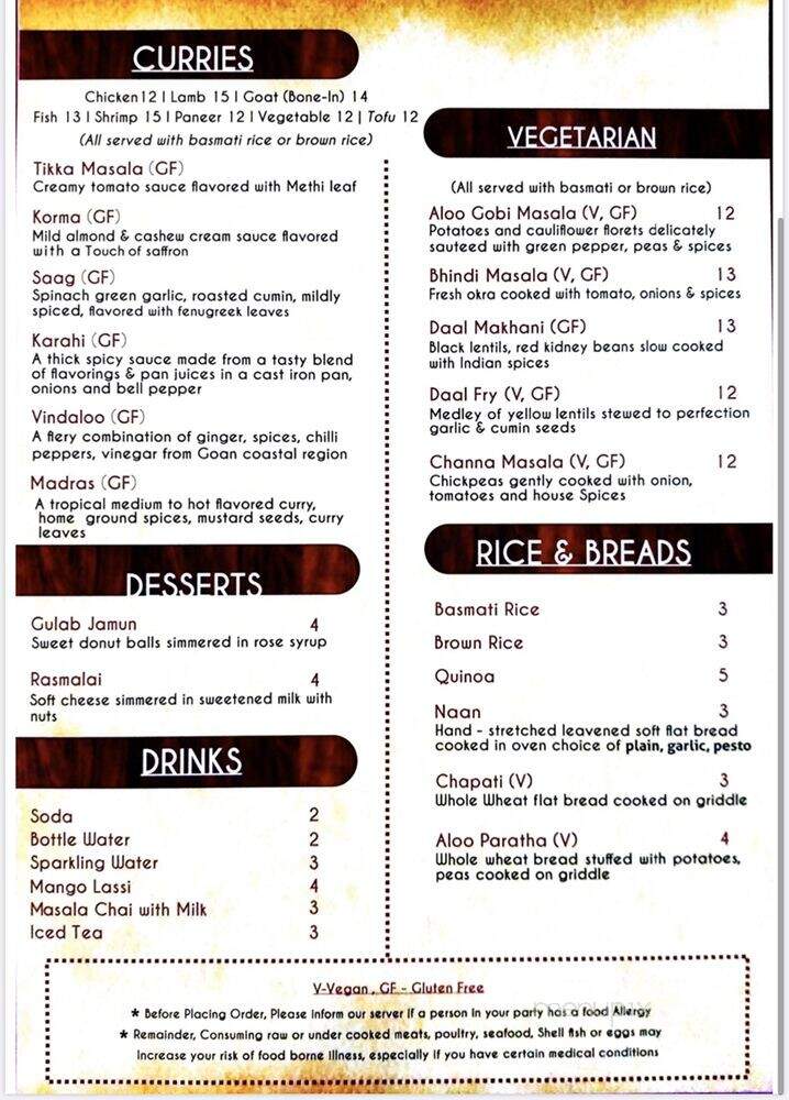 India Kitchen - Watertown, MA menu_pic