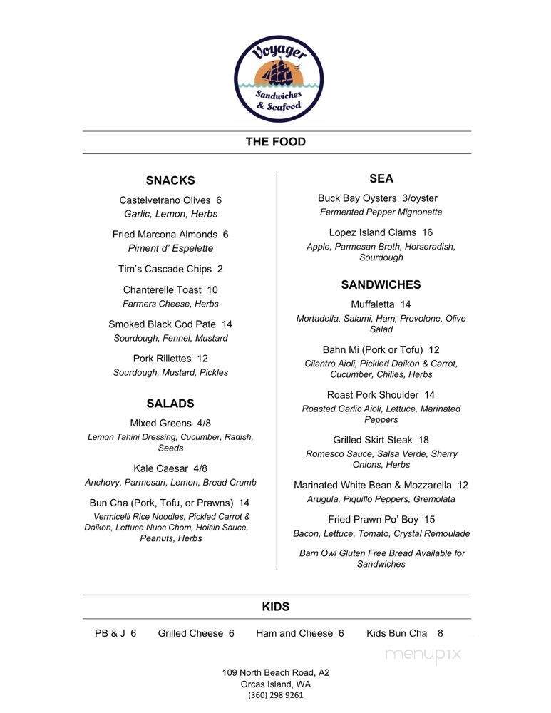 Voyager - Eastsound, WA menu_pic