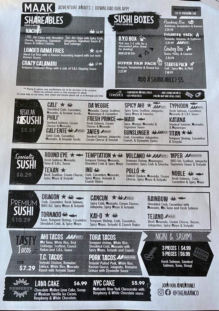 Maak - Sulphur Springs, TX menu_pic