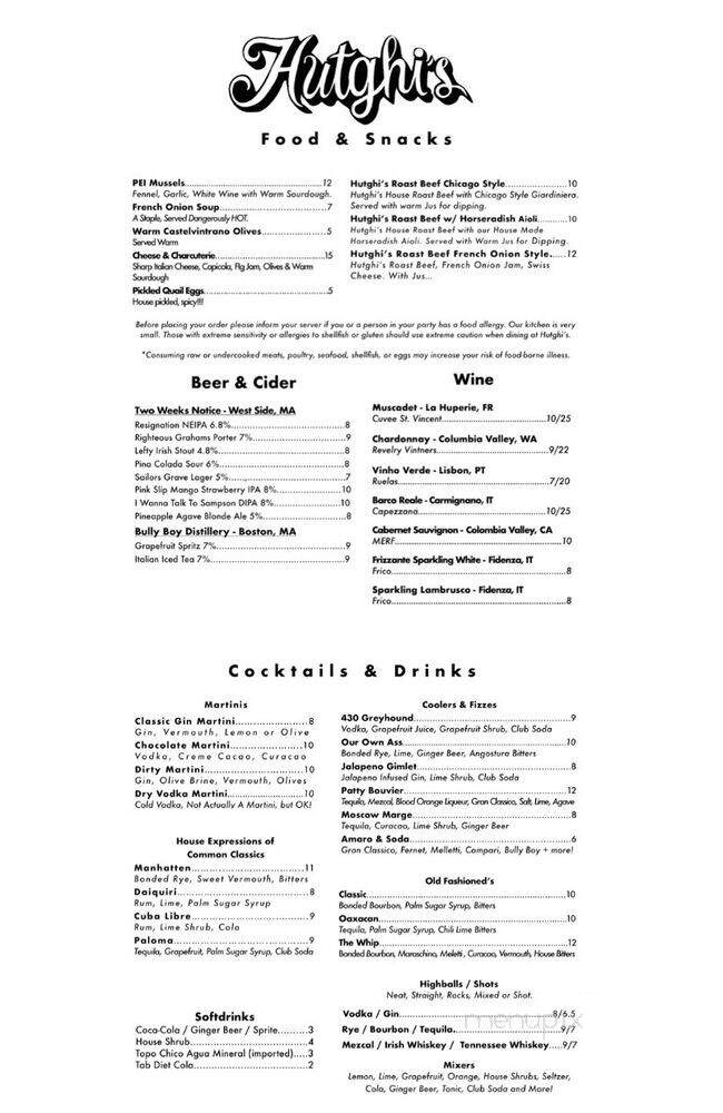 Hutghi's at the Nook - Westfield, MA menu_pic
