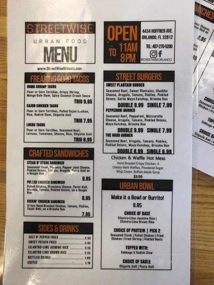 StreetWise Urban Food - Orlando, FL menu_pic