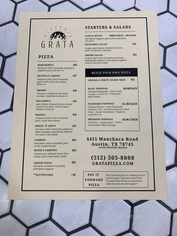 Pizzeria Grata - Austin, TX menu_pic
