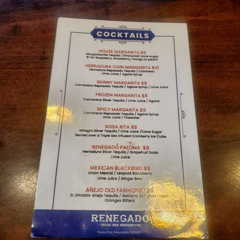 Renegado Tacos And Margs - Denver, CO menu_pic