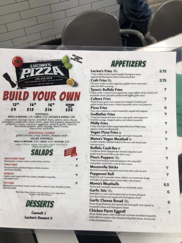 Lucinos Pizza - Las Vegas, NV menu_pic