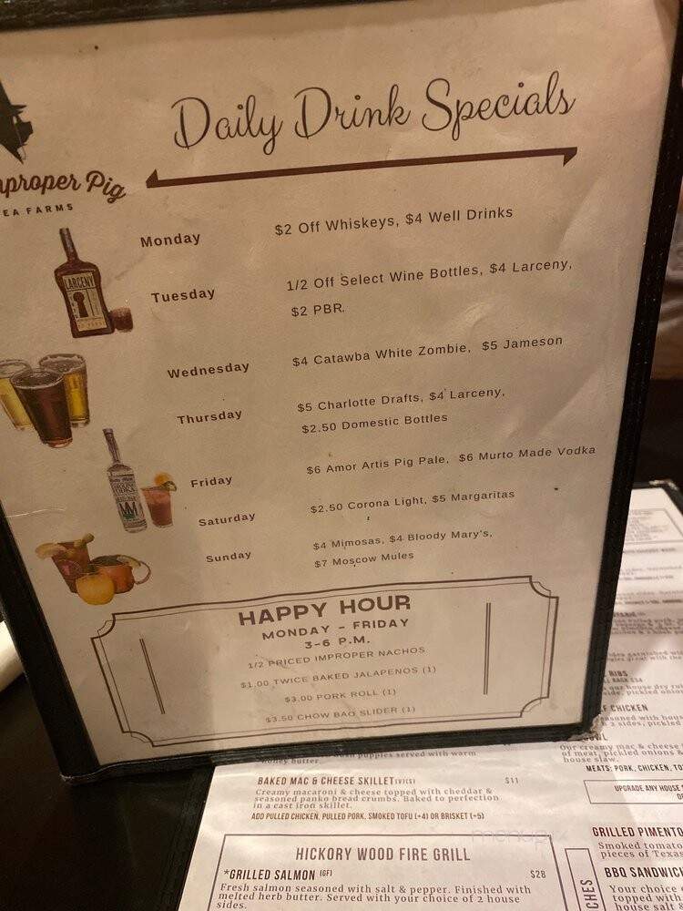The Improper Pig - Charlotte, NC menu_pic