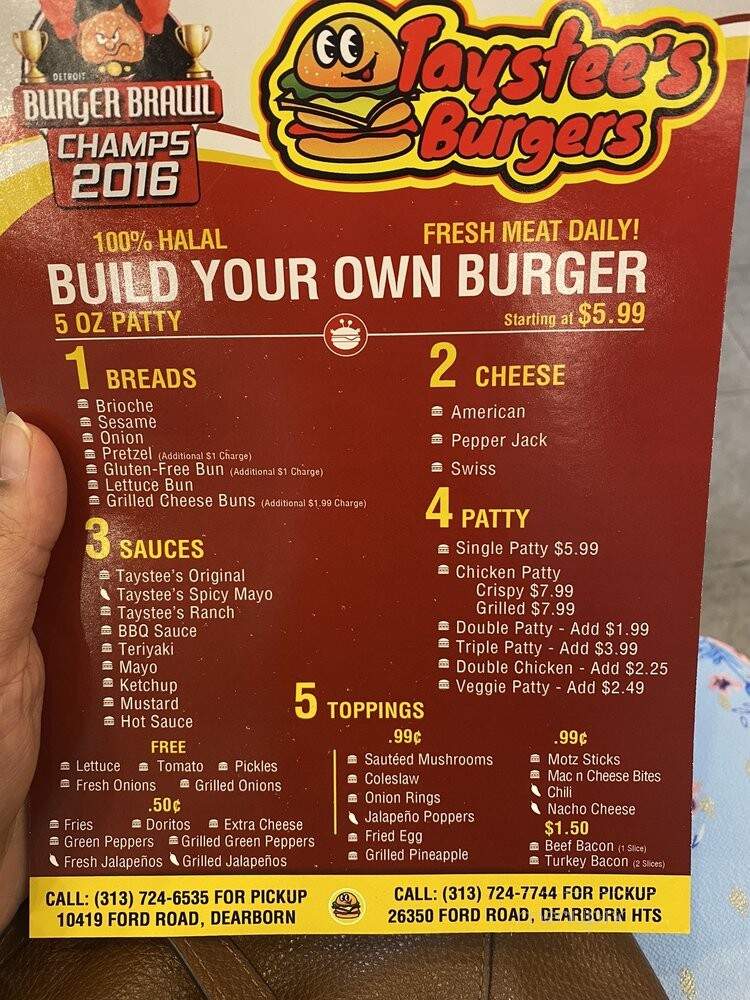 Taystee's Burgers - Dearborn Heights, MI menu_pic
