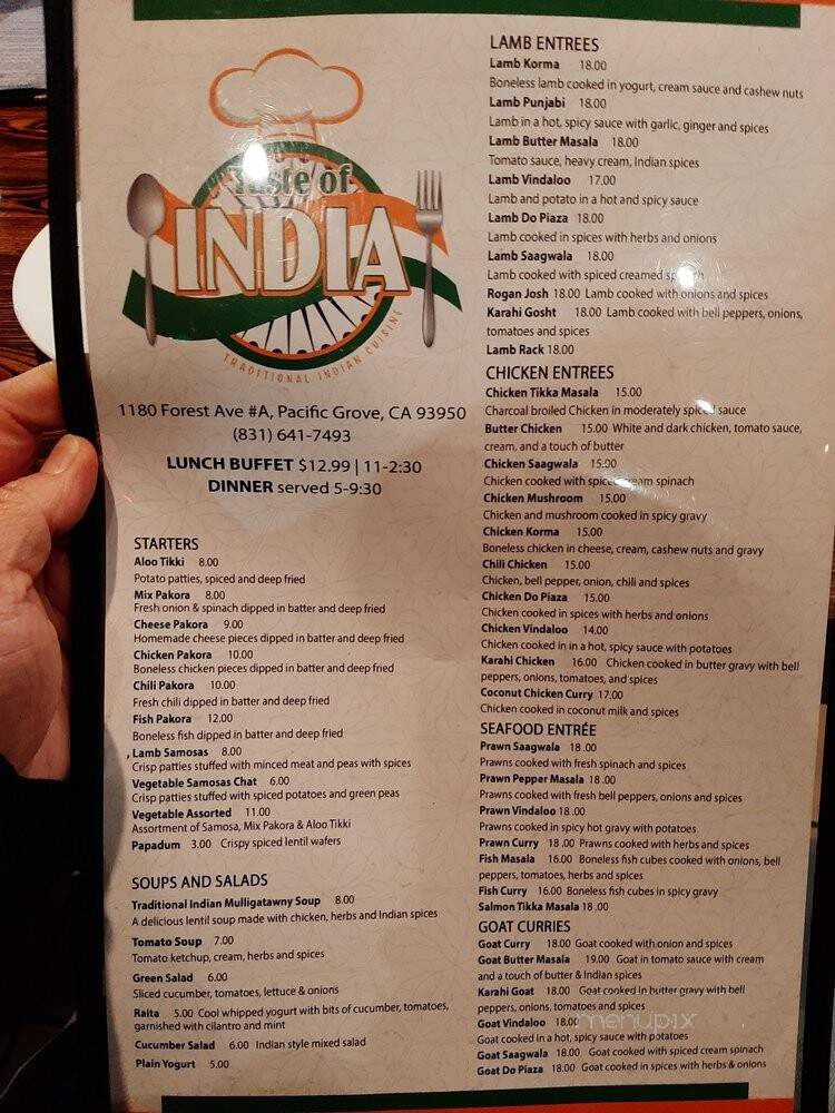Taste of India - Pacific Grove, CA menu_pic
