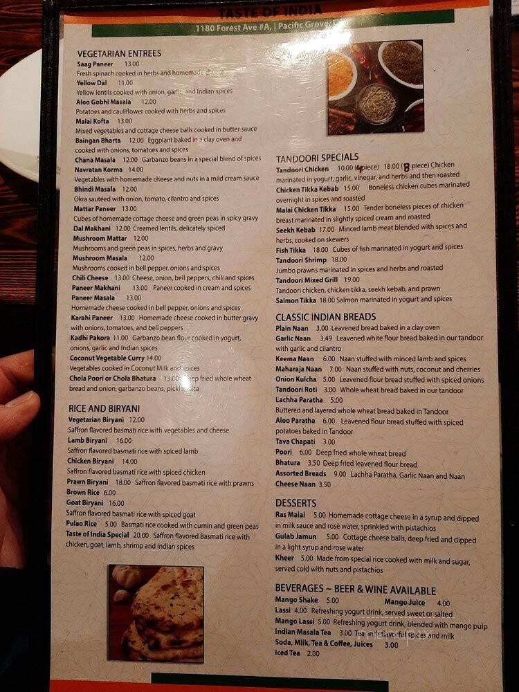 Taste of India - Pacific Grove, CA menu_pic