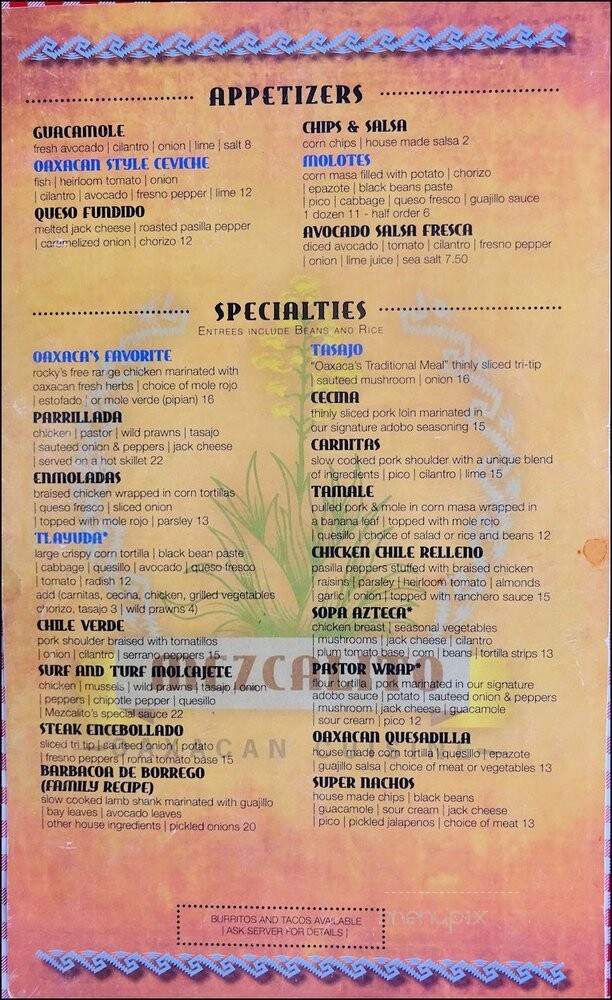 Mezcalito Oaxacan Cuisine - Folsom, CA menu_pic