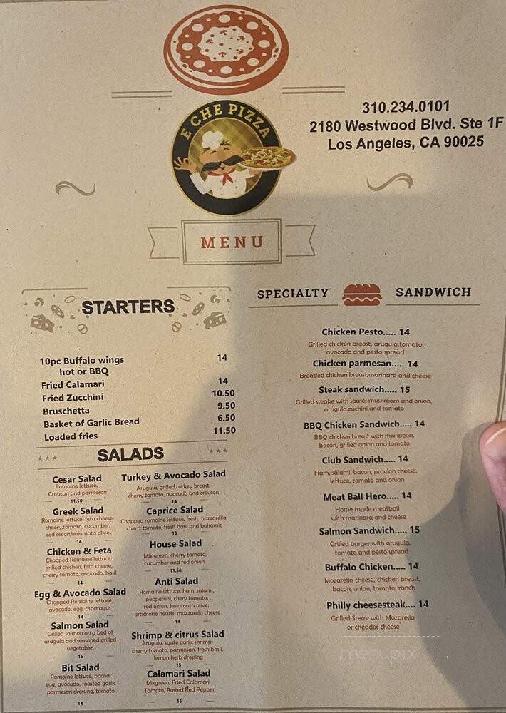 E Che Pizza & Pasta - West Los Angeles, CA menu_pic