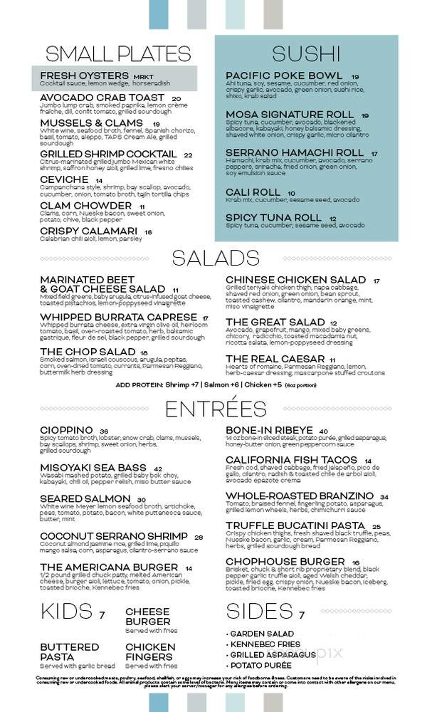 Mosa Coastal - Hermosa Beach, CA menu_pic