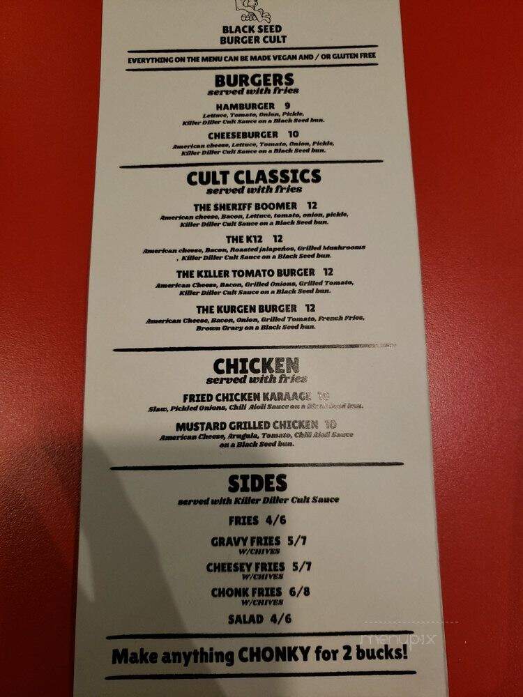 Black Seed Burger Cult - Portland, OR menu_pic