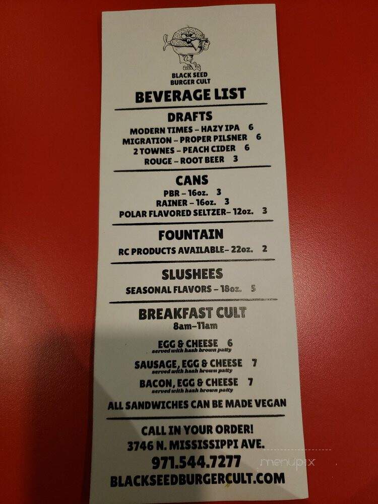Black Seed Burger Cult - Portland, OR menu_pic