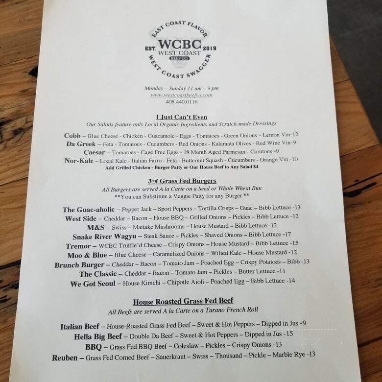 West Coast Beef - San Jose, CA menu_pic