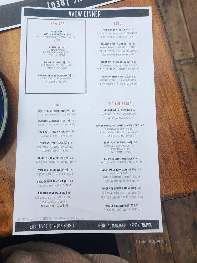 Avow - Napa, CA menu_pic