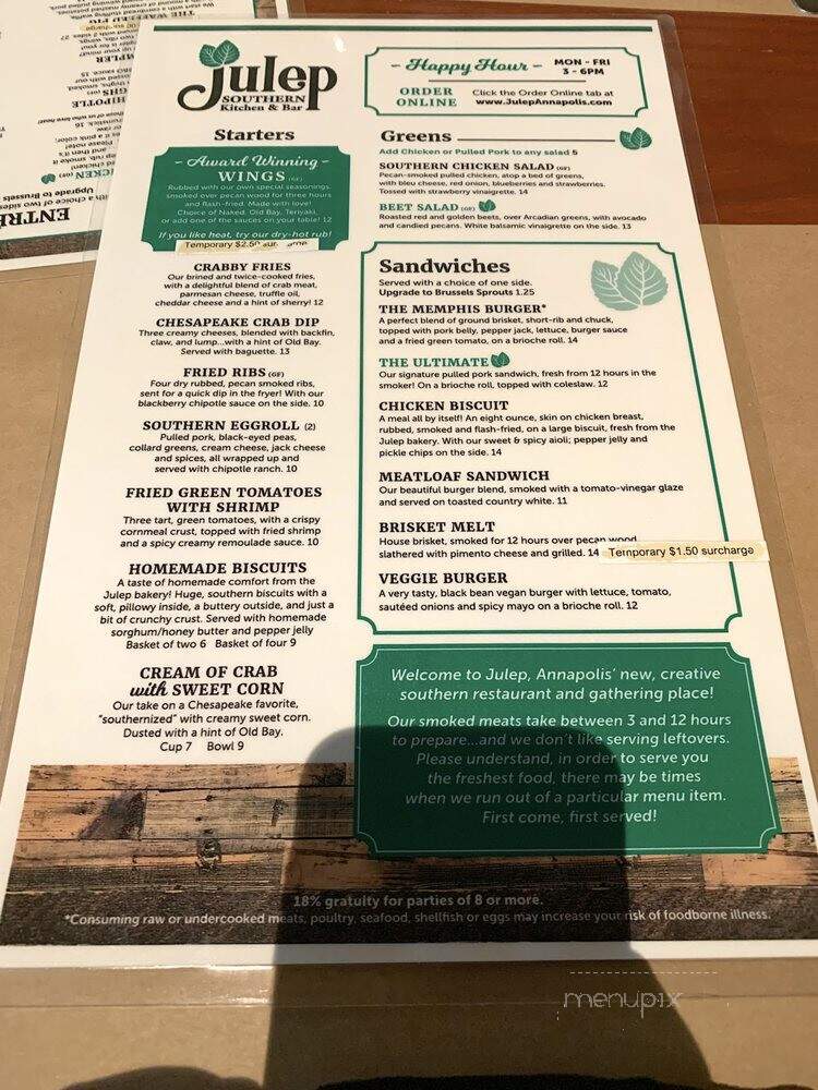 Julep Southern Kitchen & Bar - Annapolis, MD menu_pic
