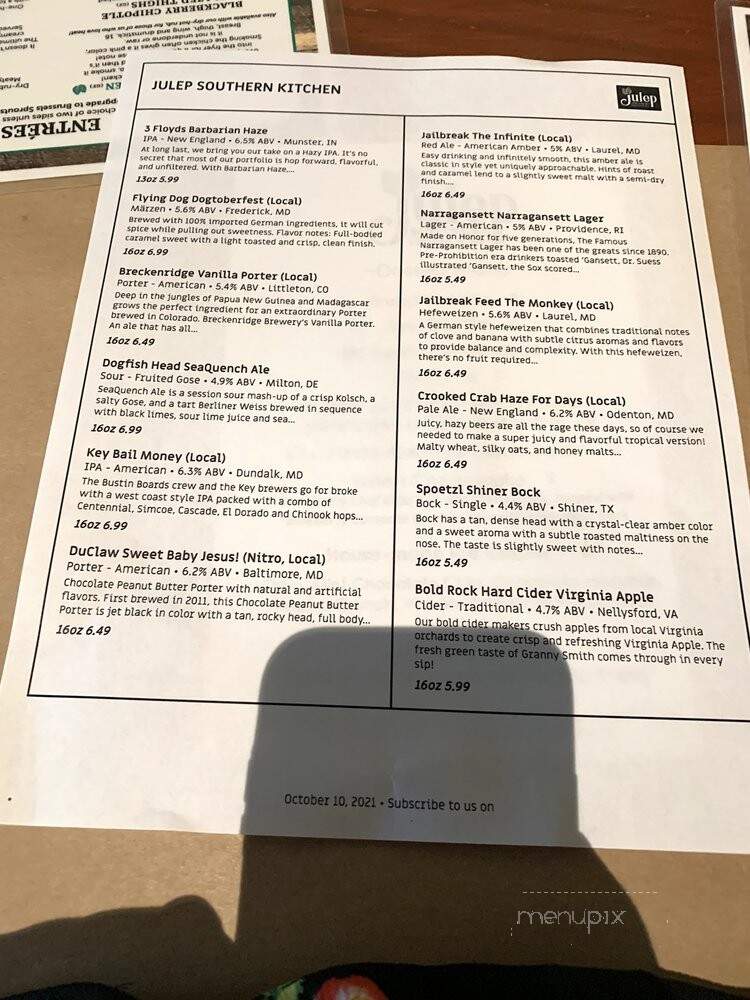 Julep Southern Kitchen & Bar - Annapolis, MD menu_pic
