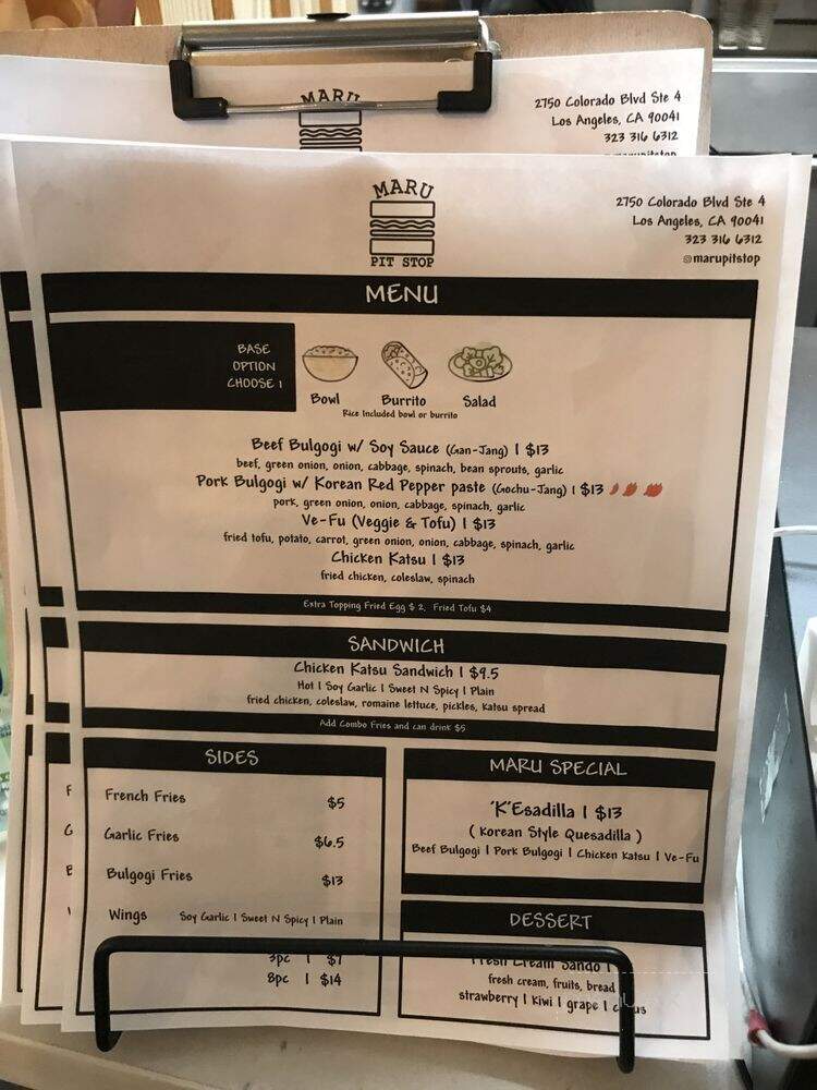Maru Pit Stop - Los Angeles, CA menu_pic