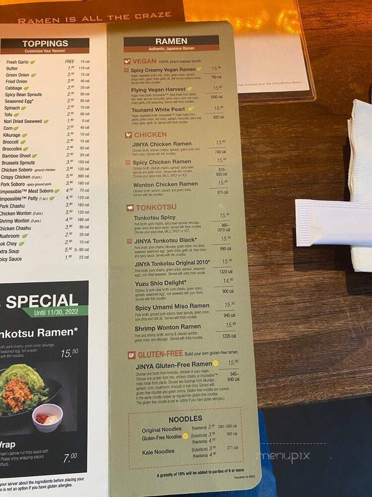 JINYA Ramen Bar - Sugar Land, TX menu_pic