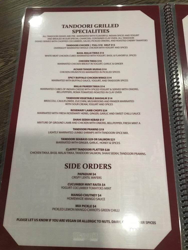 Claypit Indian cuisine - Sherman Oaks, CA menu_pic