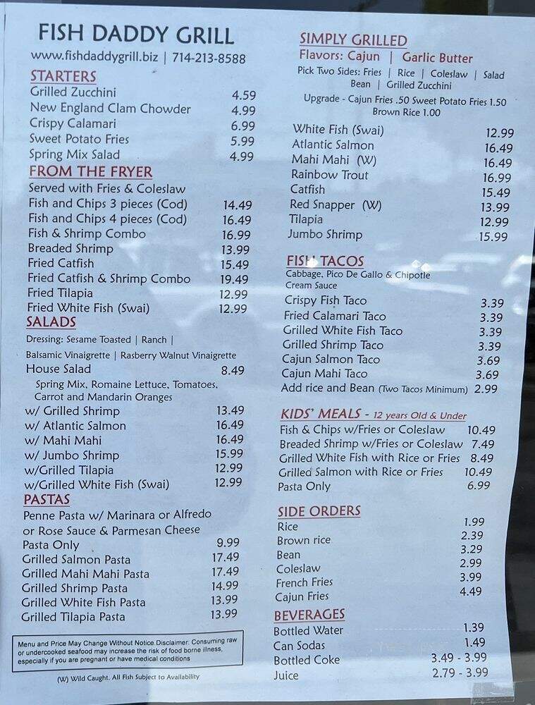 Fish Daddy Grill - Fullerton, CA menu_pic