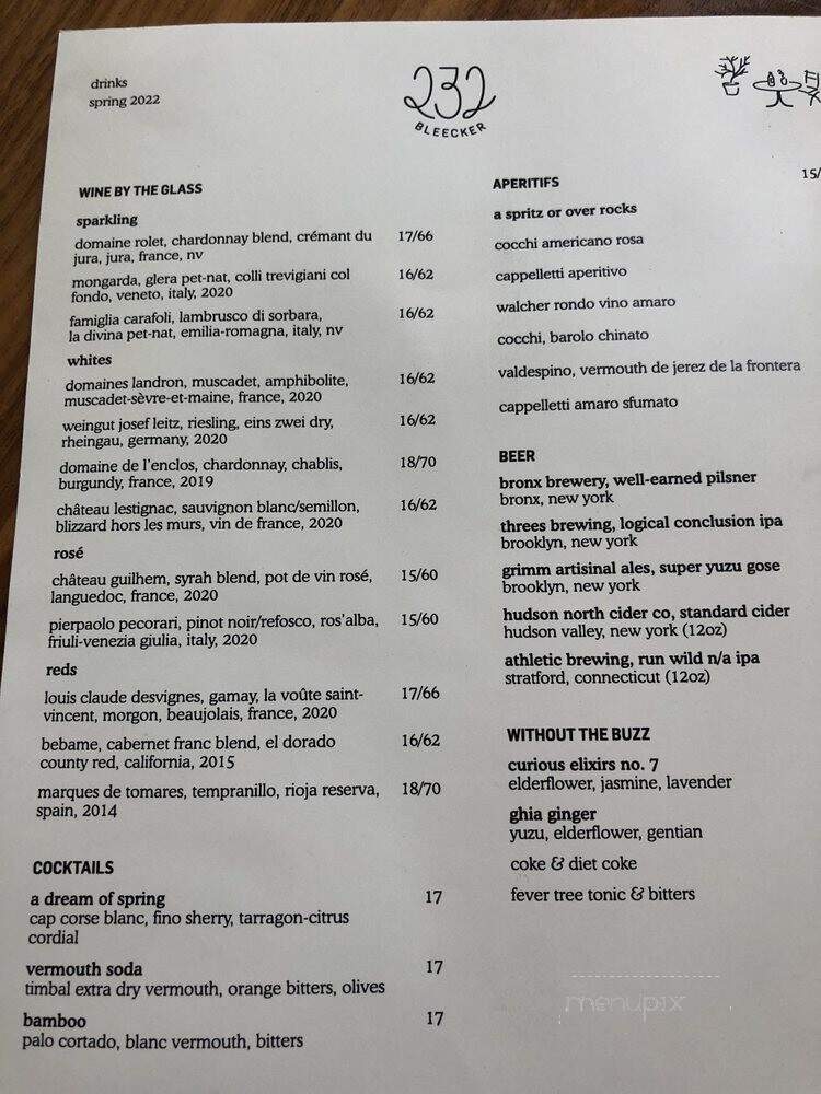 232 Bleecker - New York, NY menu_pic