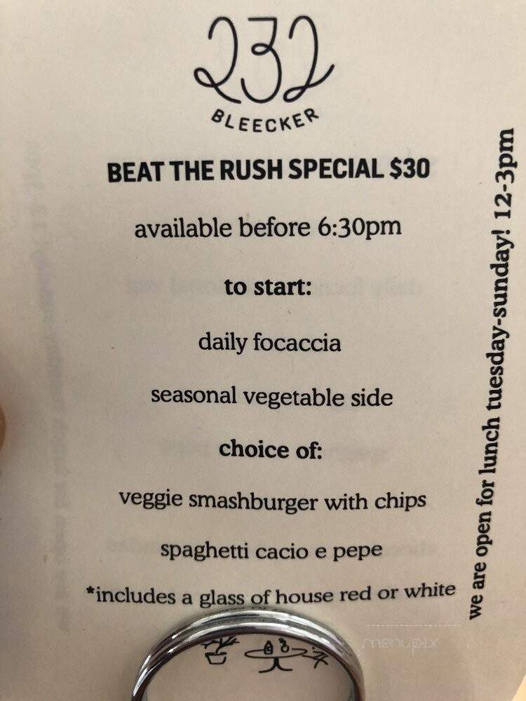 232 Bleecker - New York, NY menu_pic