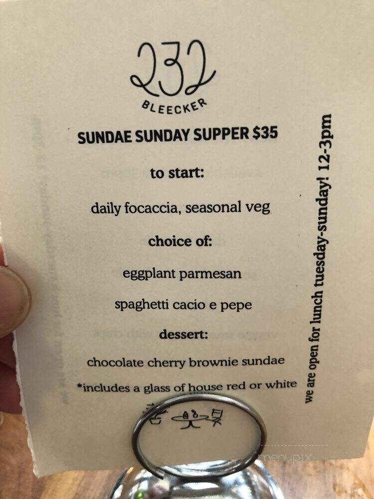 232 Bleecker - New York, NY menu_pic