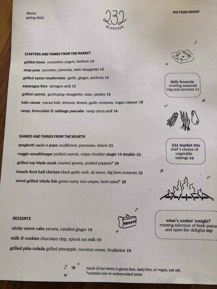 232 Bleecker - New York, NY menu_pic