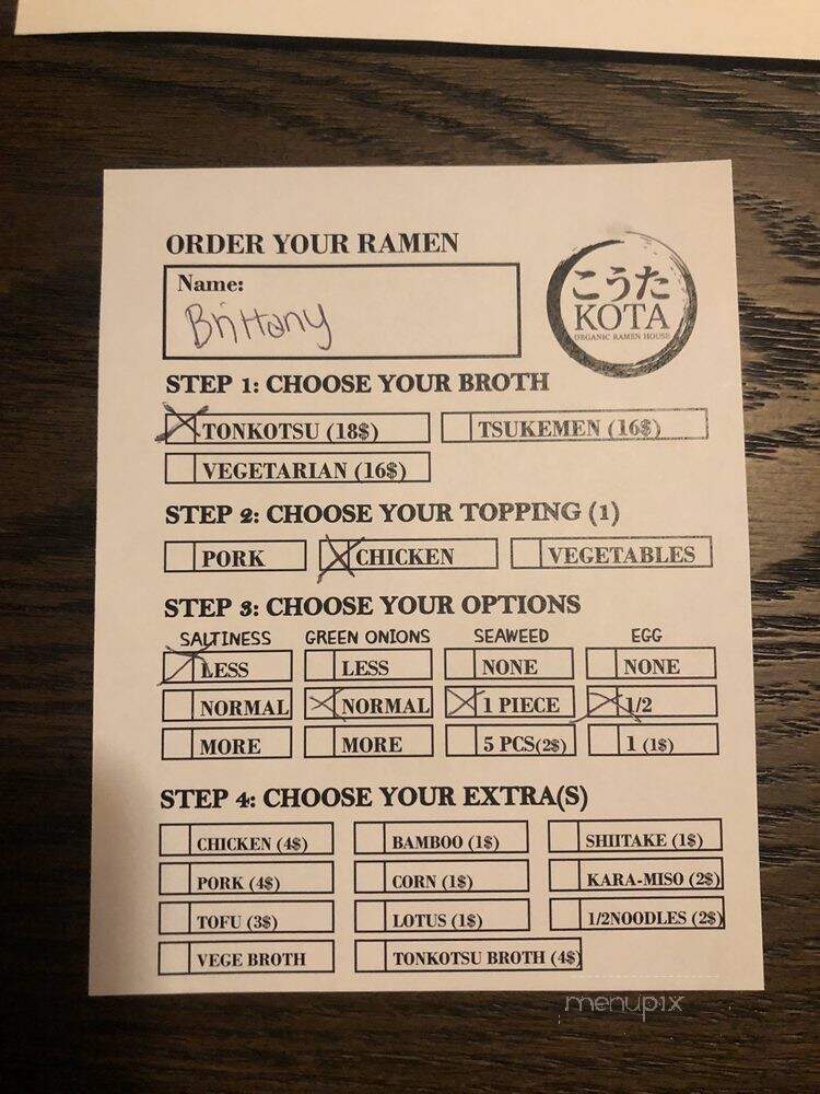 Kota Ramen - Los Angeles, CA menu_pic